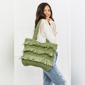 Fame The Last Straw Fringe Straw Tote Bag Olive